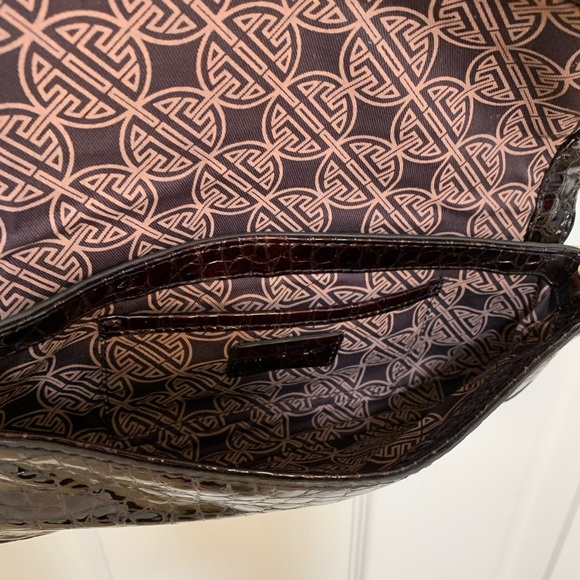 NWOT ANTONIO MELANI Espresso Patent Leather Embossed Croco Clutch Handbag - Picture 5 of 7